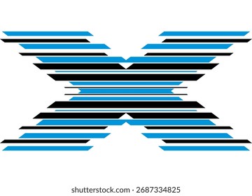 Vector letter X from parallel black and blue lines on a white background. Striped Vector background. Design element for decor, advertising, packaging,
