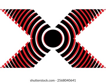 Vector letter X red black on a white background. Sporty striped pattern. Striped design element. Modern vector background. logo