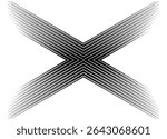 Vector letter X from thin black lines on white background. Striped Design Element. Black and white pattern from retro lines. Modern vector background