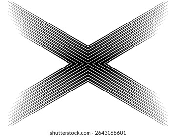 Letra vetorial X a partir de linhas pretas finas sobre fundo branco. Elemento de design distribuído. Padrão preto e branco de linhas retrô. Plano de fundo vetorial moderno