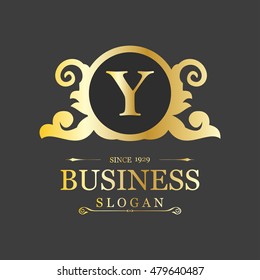 Vector Letter Y Business Sign logo Template. Vintage Insignia or Logotype. Flourishes calligraphic monogram emblem template. Vector illustration