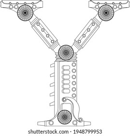Vector letter Y coloring book. An illustration on the theme of the alphabet in the steampunk style.