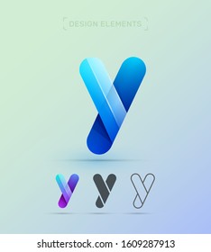 Vector letter Y company logo design template. Material design, origami paper, fluent flat and line art styles