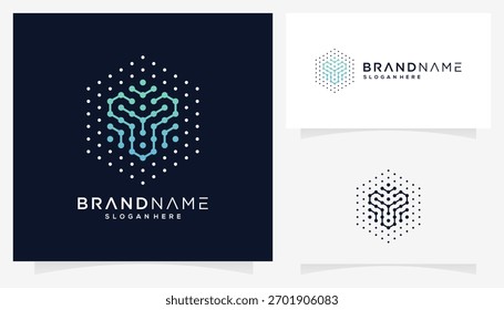 Vector letter Y with dot connections in the form of a hexagonal cube icon symbols. Abstract unique monogram logo design inspiration. Gradient colors.	
