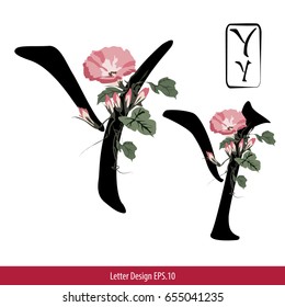 Vector of Letter Y,  English alphabet in Chinese characters style with Chinese flower painting.