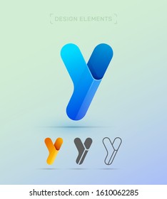 Vector letter Y logo design template. Material design, origami, fluent flat and line art styles. App icon