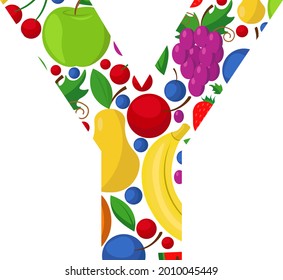 Letra vectorial Y hecha de fruta madura. Ilustración sobre el tema del alfabeto.
