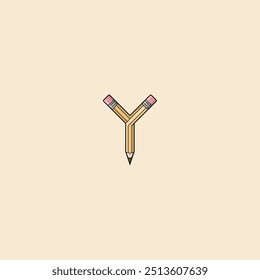 Vector letter Y pencil cartoon design template inspiration, vector illustration.Education Object Icon Concept Isolated.Flat Cartoon Style