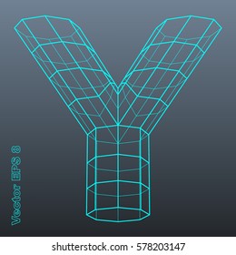 Vector letter Y stylized polygonal wireframe 3d model. EPS 8