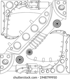 Vector letter Z coloring book. An illustration on the theme of the alphabet in the steampunk style.