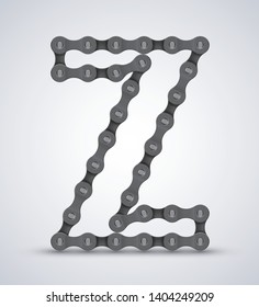 Vector letter Z created from realistic bike chain. Alphabet symbol. Isolated on white background. 