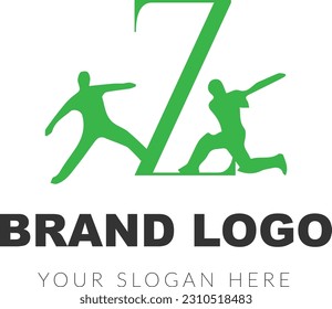 Vector letter Z cricket logo concept with BATSMAN AND BOWLER cricket sports logotype symbol
