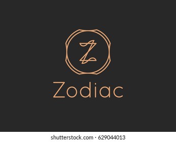 Vector letter Z logo design template. Alphabet label sign for branding and identity. Linear lettering calligraphy emblem with ornamental frame. Type character symbol illustration with elegant line art
