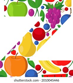 Vector letter Z made of ripe fruit. An illustration on the theme of the alphabet.