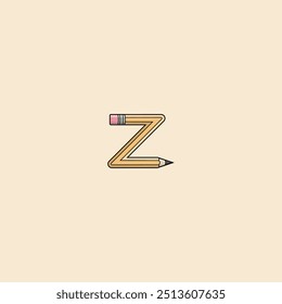 Vector letra Z lápiz de dibujos animados diseño Plantilla inspiración, Ilustración vectorial.Educación objeto icono concepto aislado.Flat estilo de dibujos animados