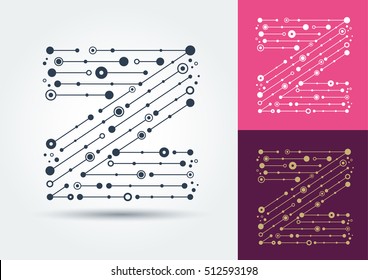 Vector letter Z. The sign was created interlacing lines, circles and dots. Logo on light and dark background. The template text can be used for info-graphics, posters, banners, labels, presentations.