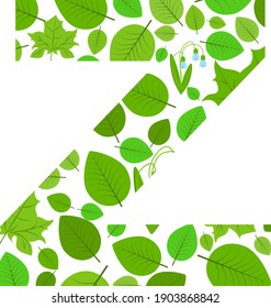 Vector letter Z of spring fresh green leaves and flowers. An illustration on the subject of the alphabet.