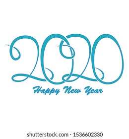 Vector lettering 2020 Happy New Year with turquoise color with purple stroke. Blank for greeting card lettering 2020 in trend colors on a white bacground