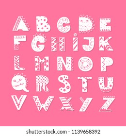 Vector lettering Alphabet with Dinosaurs decorations. ABC Dinosaurs.Dino font. Texture animal of Jurassic period. Tyrannosaurus alphabet. 