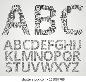 Vector Lettering Alphabet Set. Letters Makes From Different Fonts Letters.