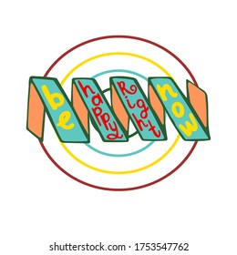 vector lettering "be happy right now" inside the ribbon shape.