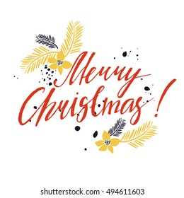 vector lettering, beautiful lettering Merry Christmas. card winter card with calligraphy