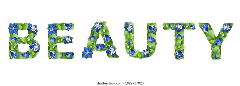 grabado vectorial Belleza, hecho en forma de flores y hojas de hilo de hígado en colores vivos sobre un fondo blanco