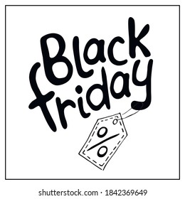 Vector con letras Black Friday. Cartel dibujado a mano, título o elemento de diseño en estilo plano doodle sobre el tema de compras, descuentos y ventas