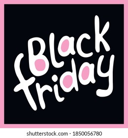 Vector con letras Black Friday. Cartel dibujado a mano, título o elemento de diseño en estilo plano doodle sobre el tema de compras, descuentos y ventas