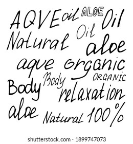 grabado vectorial en línea negra sobre fondo blanco. Agua, aceite, cosméticos naturales para el cuerpo.