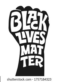 Vector lettering BLACK LIVES MATTER on white isolation background. Stencil style illustration. Poster for printed matter and Symbol. Handwritten typography with Strong Fist. Stop racism. EPS10