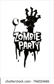 Vector lettering Black Zombie party dead man's hand and the balloon