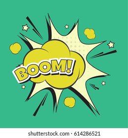 Vector lettering boom, bomb explosion. Color comics text sound effects.