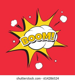 Vector lettering boom, bomb explosion. Color comics text sound effects.