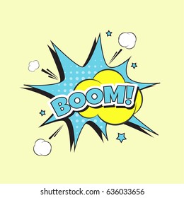 Vector lettering boom, bomb explosion. Color comics text sound effects.