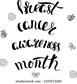 vector lettering breast cancer awareness month with elements, outline, print for textile, paper design