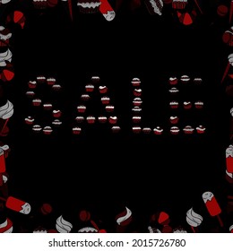 Vector. Lettering. Bright abstract background with text. Best sale banner. Seamless. Original poster for discount. Pictures in red, white and black colors.