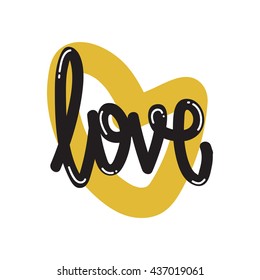Vector lettering calligraphy. Love poster or card. Black letters on the White Background. Flat design simple minimal style
