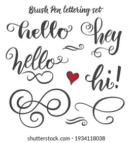 Vector lettering calligraphy set. Handwritten brush pen cursive logo. Sign vector illustration.