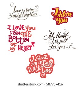 Vector lettering collection with quotes about love.