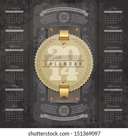 Vector lettering design template - Calendar of 2014 with vintage labels and grunge elements