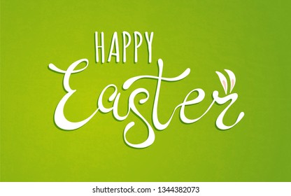 Vector lettering for Easter. Vector banner with lettering Happy Easter with bunny ears.