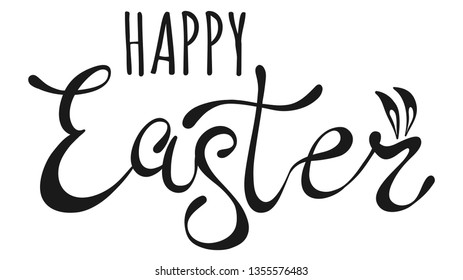 Vector lettering for Easter. Vector banner with lettering Happy Easter with bunny ears.