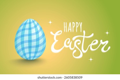 Vector lettering for Easter. Vector banner with lettering Happy Easter and blue egg.