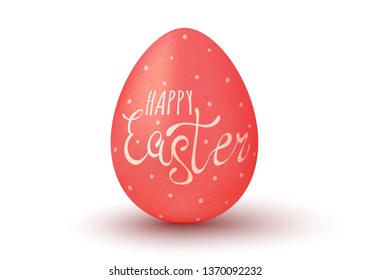 Vector lettering for Easter. Vector poster with lettering Happy Easter on red egg