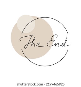 Vector lettering The End with round shapes. One line continuous vector phrase, quote, slogan. Modern calligraphy, handwritten text design element for print, banner, wall art, poster, card, logo.