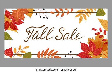 Vector lettering Fall Sale with autumn leaves