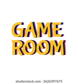 Letras de Vector, sala de juegos, amarillo. Para publicidad, decoración, carteles y letreros. Texto para la decoración del lugar de entretenimiento. Estilo plano. Fondo aislado.