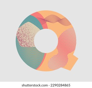 Vector lettering with geometric illustrations, with random shapes and textures.