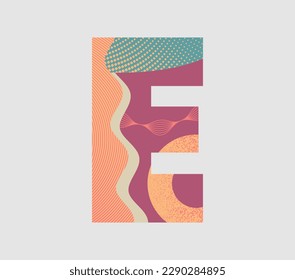 Vector lettering with geometric illustrations, with random shapes and textures.